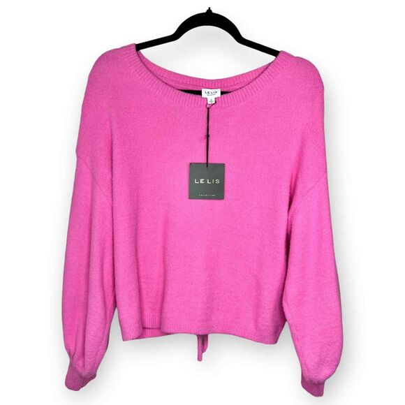 Le Lis Sweater NWT Pink Fuzzy Puff Sleeve Cinched Back Size Small - Picture 7 of 9